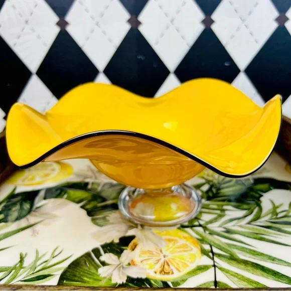 Vintage Amber Glass Wide Compote Bowl Pedestal Midcentury Décor Statement Piece - Picture 4 of 17